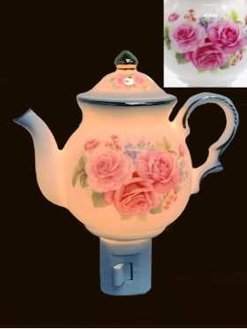 Porcelain Floral Teapot Night Light With Gift Box